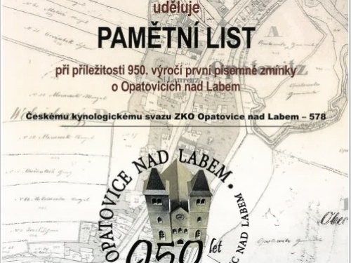 Pamětní list pro ZKO k 950. výročí založení obce